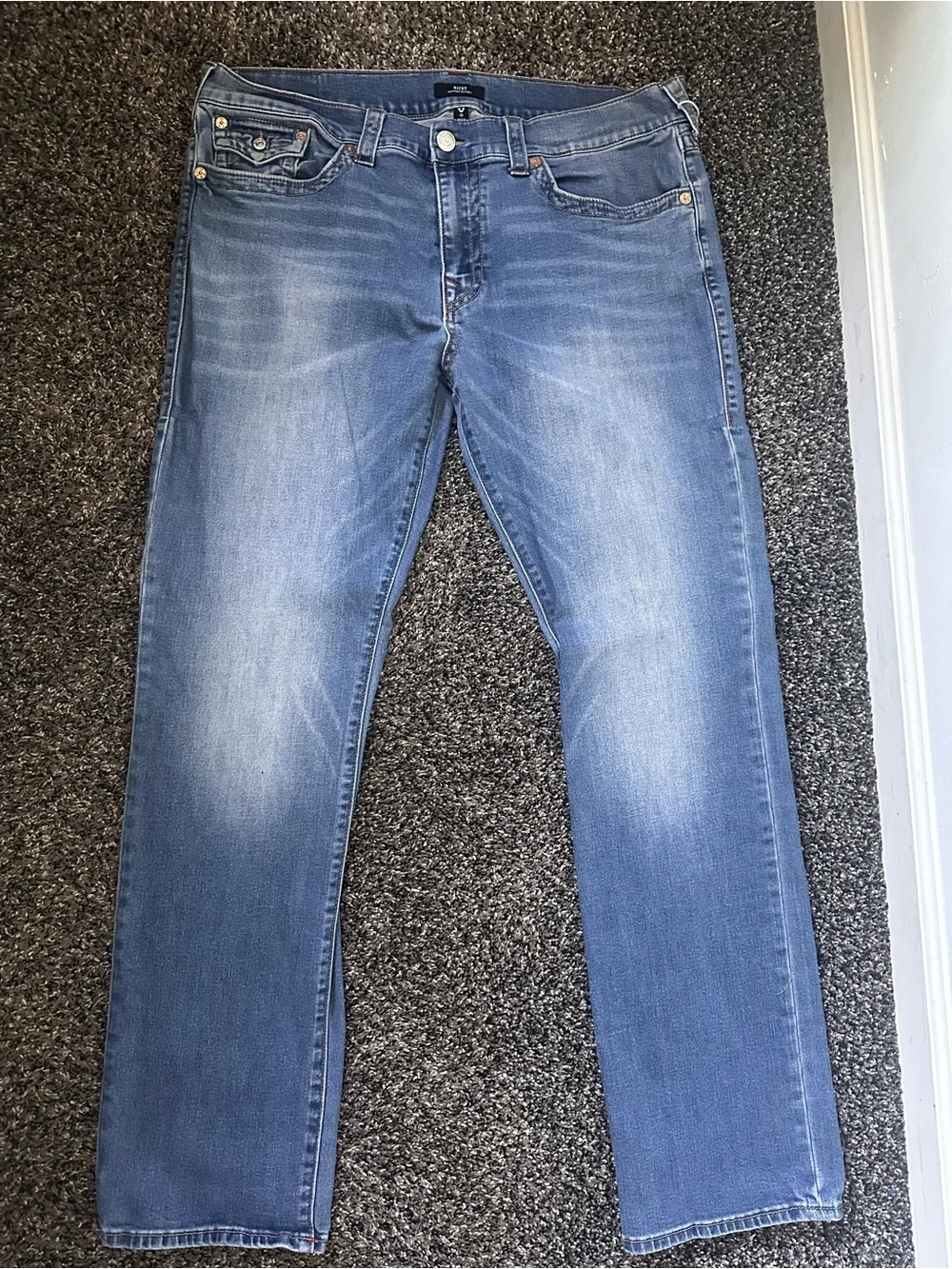 True Religion Straight Fit Jeans in Faded Blue
